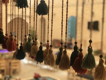 Close-up of decorations hanging at market