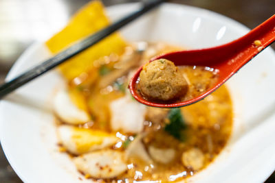 Fish ball in a bowl of noddle.