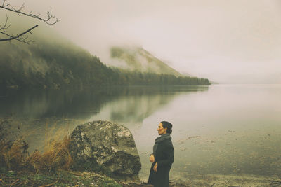 Autumn landscape with fog, slovenia iii