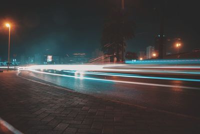 Light trails on street at night