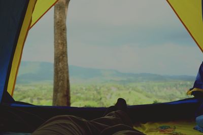 Low section of man relaxing on land