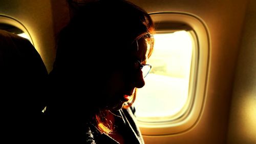 Woman traveling in train