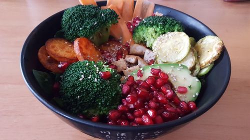 High angle view of fruits in bowl on table