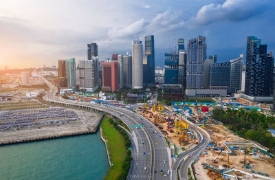 Singapore city skyline at sunset