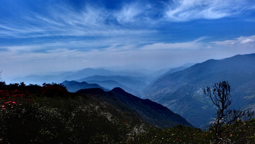 Scenic view of mountains against cloudy sky