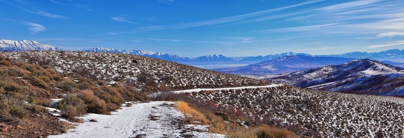 Scenic view of snowcapped mountains against sky