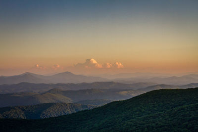 Scenic view of mountains against sky during sunset