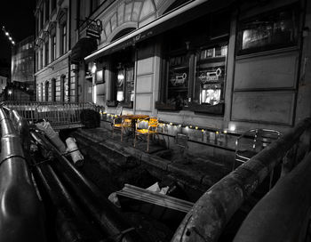 Interior of abandoned building at night