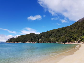 Scenic view of sea against blue sky