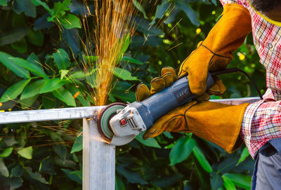 Man working on plant