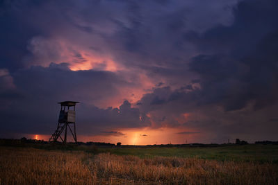 Scenic view of silhouette field against sky at sunset