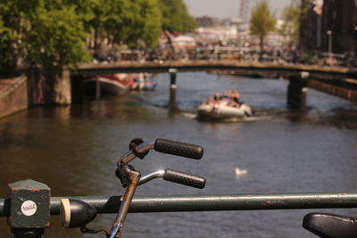 Close-up of ship in river