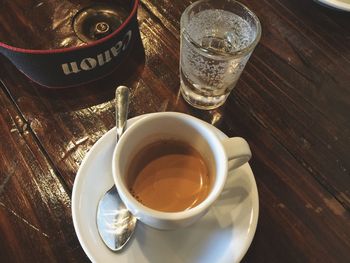 Directly above shot of coffee cup on table