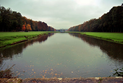 Scenic view of river amidst trees against sky