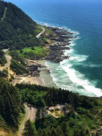 High angle view of beach by sea