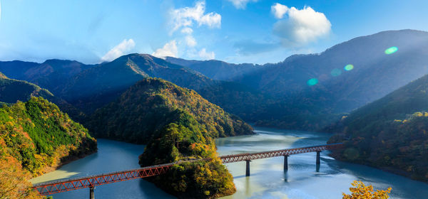 Oigawa railway ikawa line okuoikojo station and rainbow bridge scenery of shizuoka prefecture 