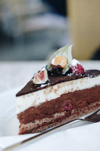 Close-up of cake served on plate