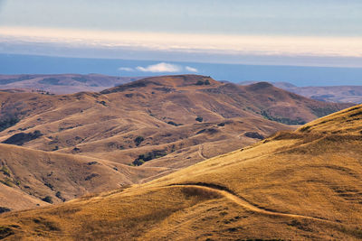 Scenic view of mountains against sky during sunset