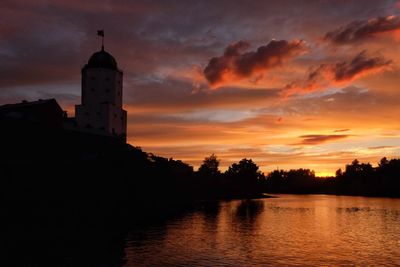 Silhouette building against sky during sunset