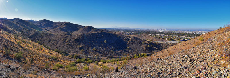 South mountain park preserve views pima canyon hiking trail, phoenix, southern arizona desert. usa