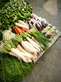High angle view of vegetables in market