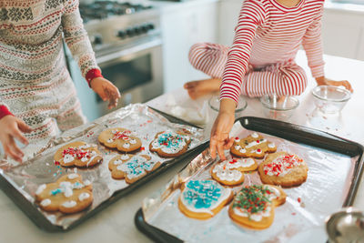 High angle view of cookies on table