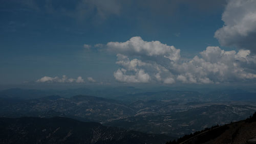 Aerial view of mountain range against sky