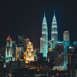 Skyscrapers lit up at night