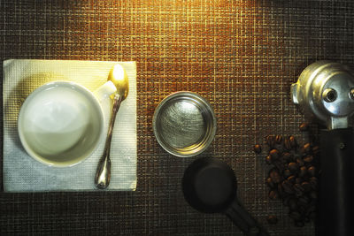 High angle view of coffee on table