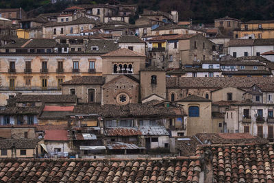 High angle view of buildings in city