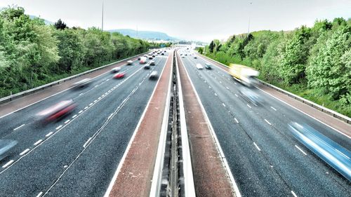 High angle view of highway by trees