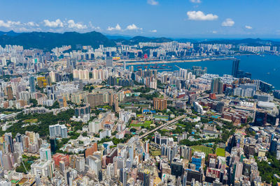 High angle shot of townscape against sky