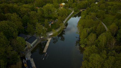 Aerial view over royal park and canal in stockholm