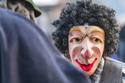 Carnival in carnia. sauris, masks of the religious and pagan tradition. italy