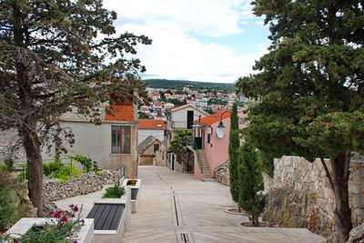 Scenic view down the street of picturesque mediterranean town