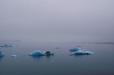 Scenic view of sea against clear sky during winter