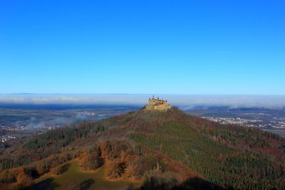 Scenic view of landscape against clear blue sky