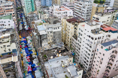 High angle view of buildings in city