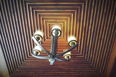 Low angle view of metal door in building