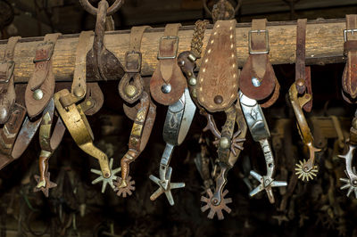 Close-up of hanging for sale in market