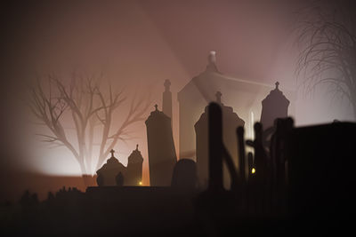 Old cemetery at night 