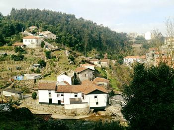 High angle view of houses during sunny day