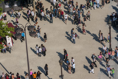 High angle view of people walking outdoors