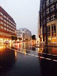 View of city street at dusk