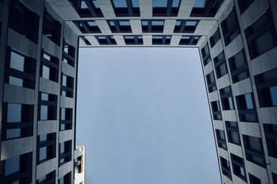 Low angle view of modern building against clear sky