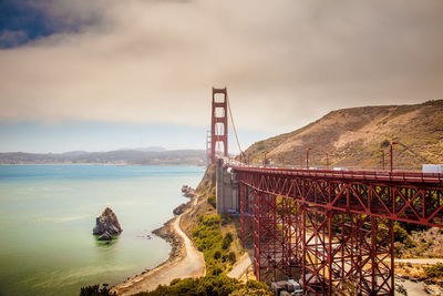 View of golden gate bridge against cloudy sky