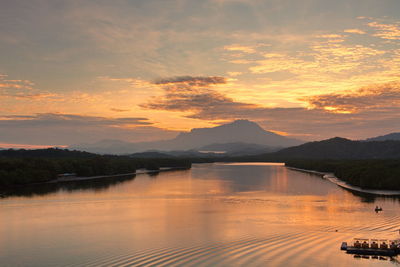 Scenic view of lake against sky during sunset