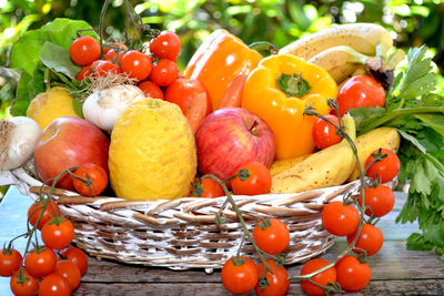 Close-up of tomatoes in basket on table