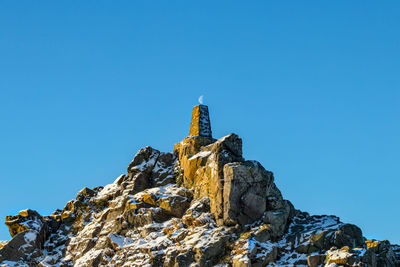 Low angle view of mountain against clear blue sky