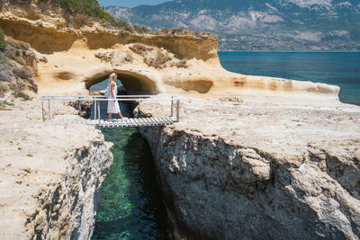 Scenic view of sea and rock formation